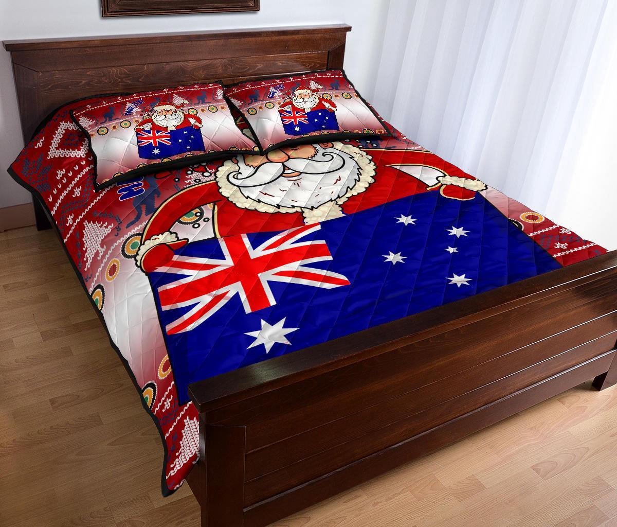 Christmas Personalised Quilt Bed Set - Australia Santa Claus Hold The Flag ( Red)