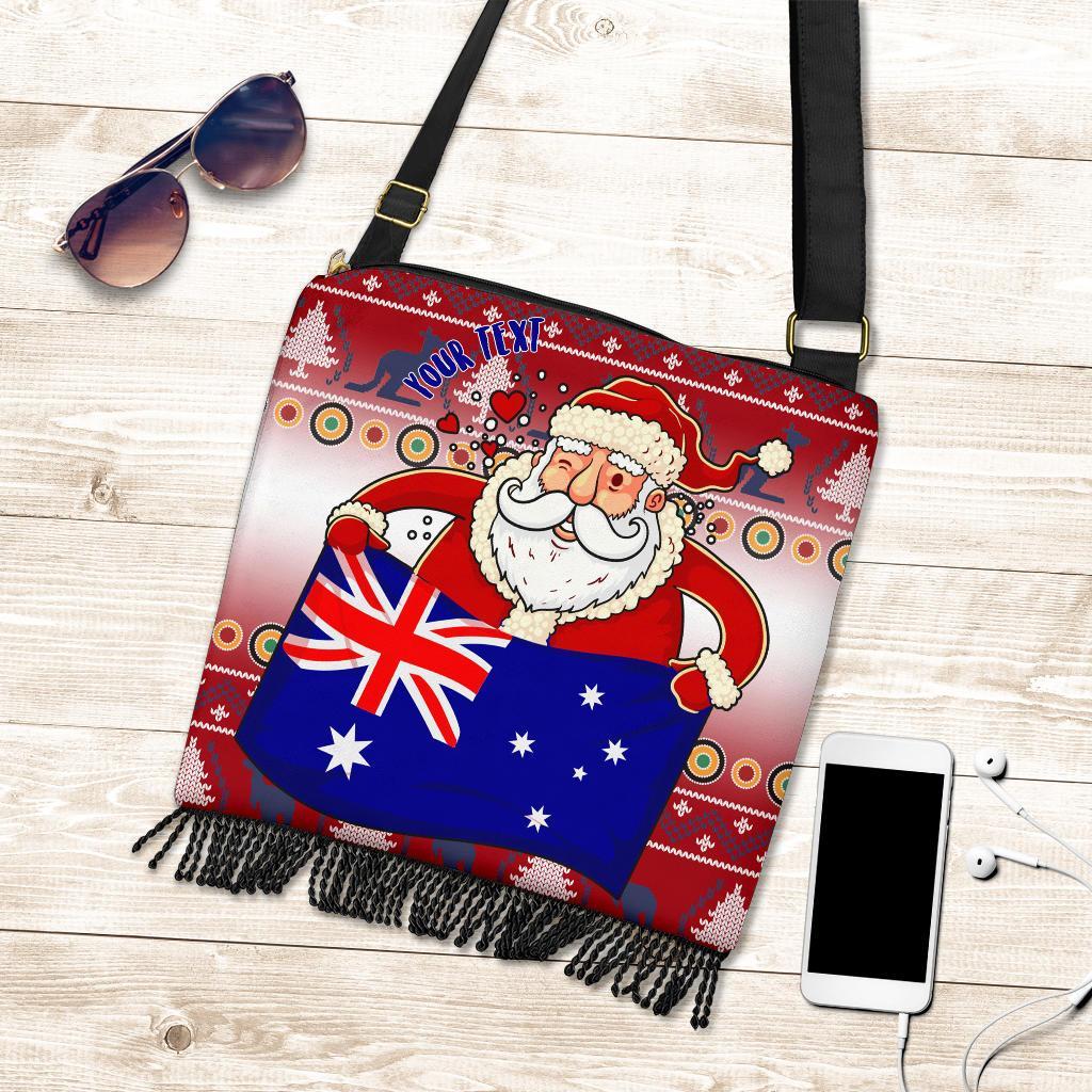 Christmas Personalised Boho Handbag - Australia Santa Claus Hold The Flag ( Red)