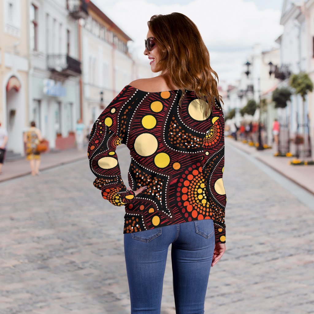 Aboriginal Women's Off Shoulder Sweater - Aboriginal Art Ver01