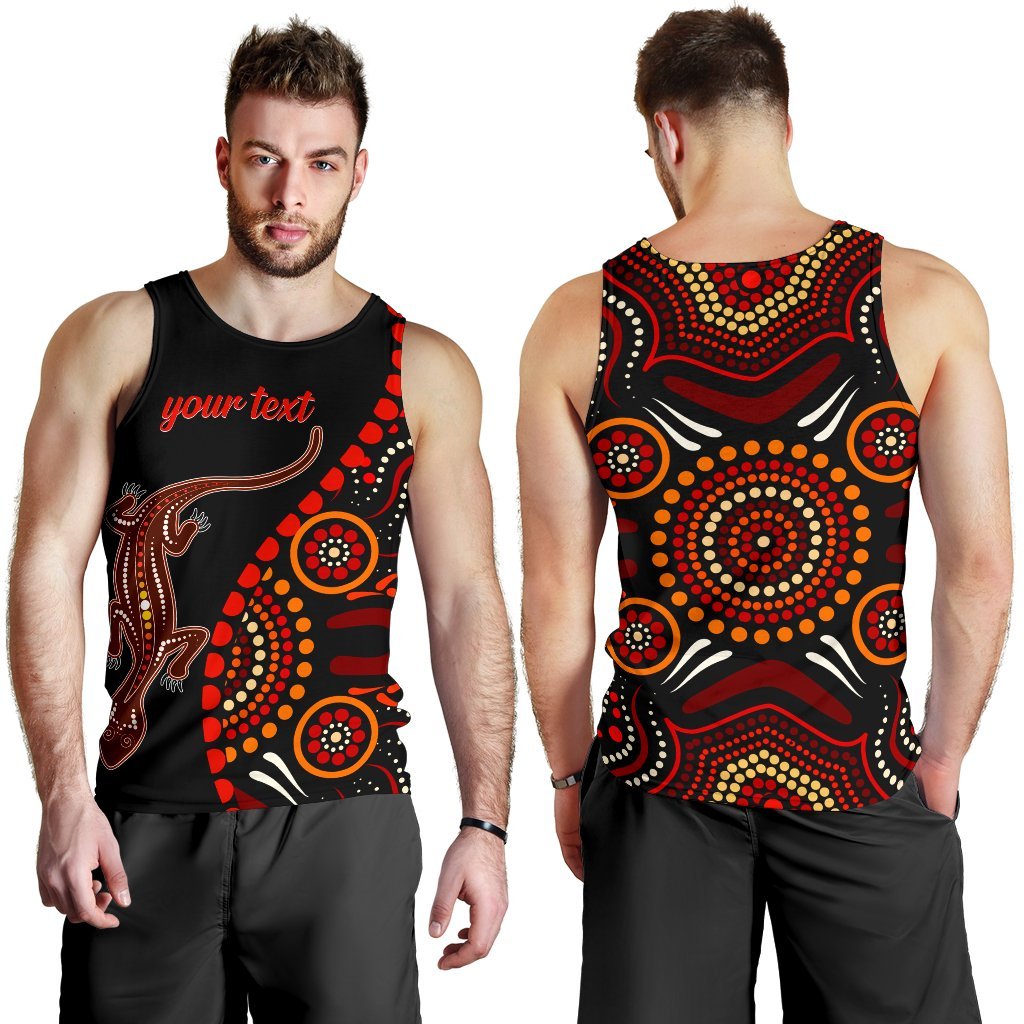 Aboriginal Personalised Men's Tank Top - Aboriginal Lizard With Dot Painting Patterns