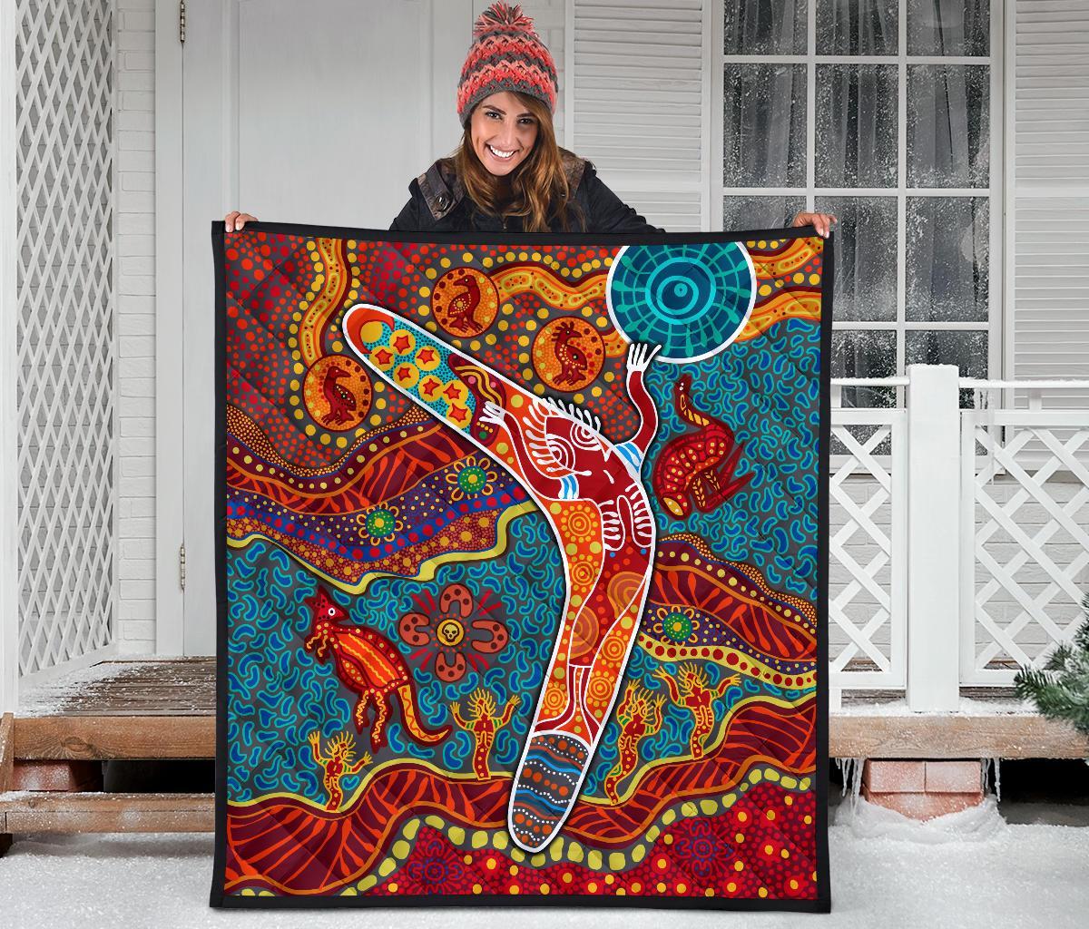 Aboriginal Premium Quilt - Indigenous Boomerang