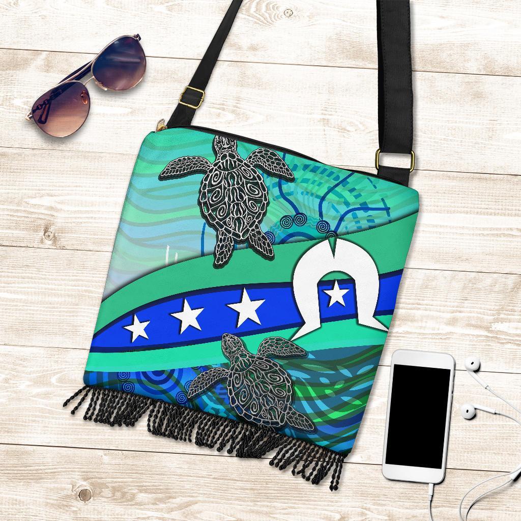 Boho Handbag - Torres Strait Flag And Turtle