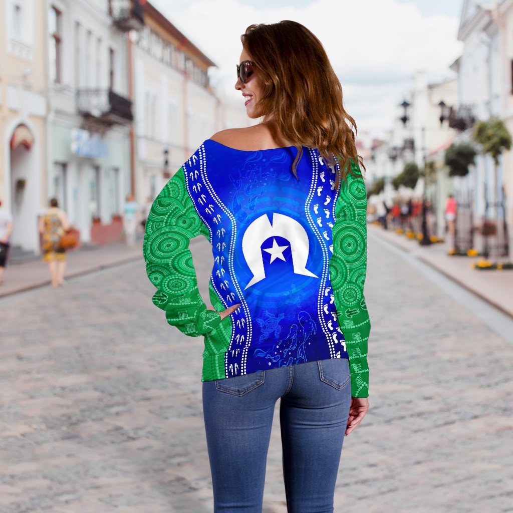 Torres Strait Islanders Women's Off Shoulder Sweater - Torres Symbol With Aboriginal Patterns