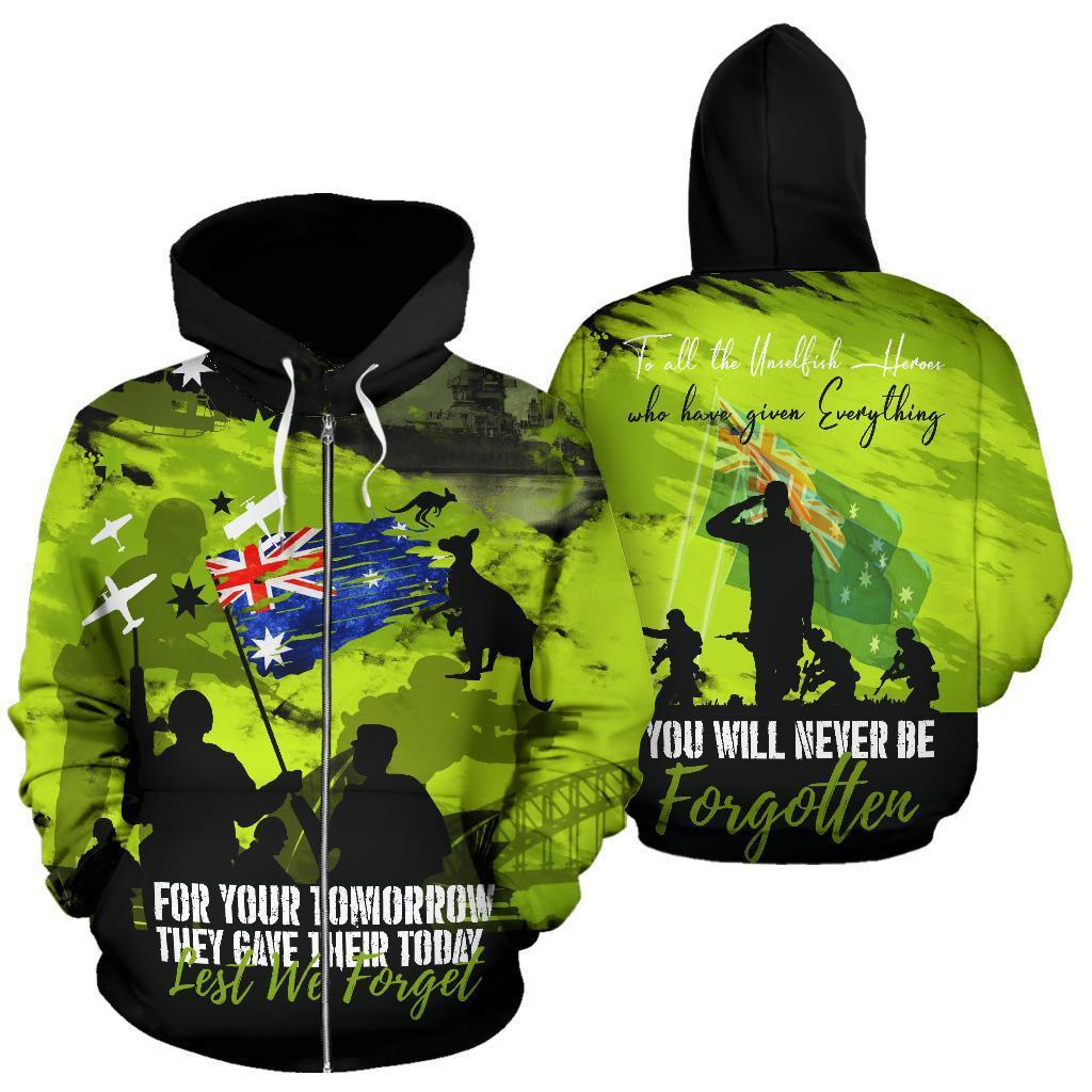 Zipper Hoodie - Anzac Hoodie Lest We Forget All Over Zip Hoodie