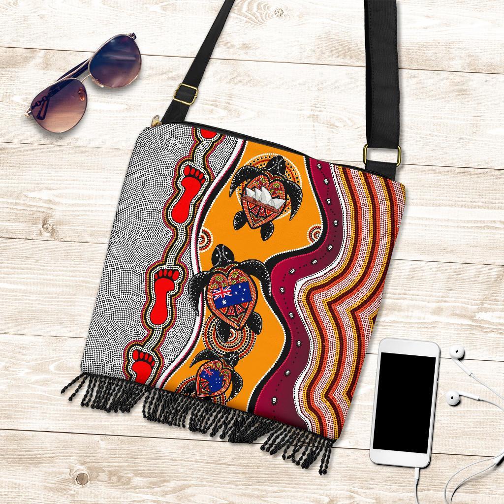 Aboriginal Boho Bags - Turtle Aus Flag Sydney Opera Footprint