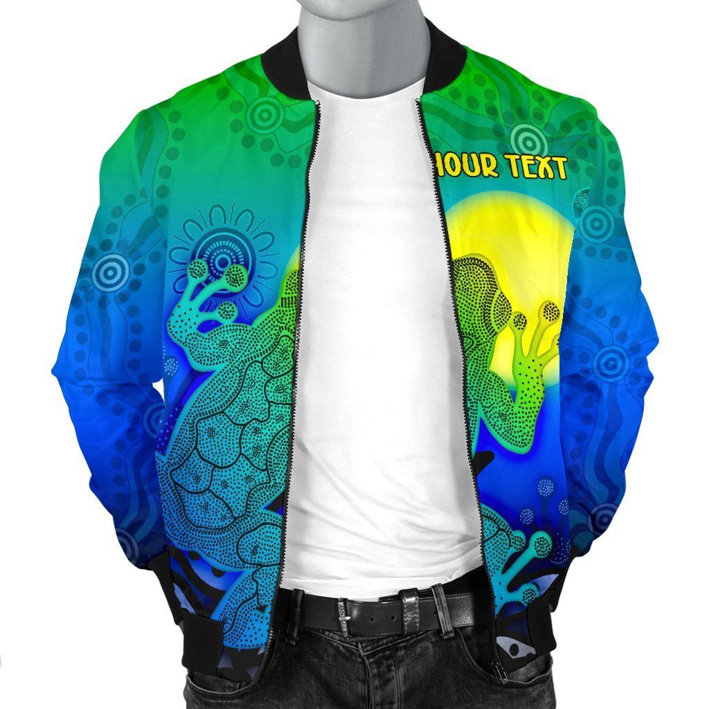 (Custom) Aboriginal Bomber Jacket - Indigenous Frog (Blue)