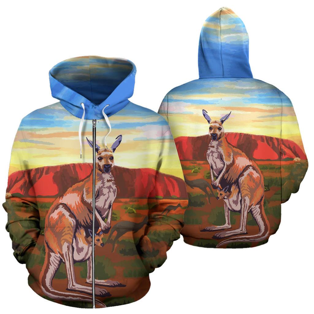 Zip Hoodie - Kangaroo Hoodie Uluru Landscape Art - All Over Print