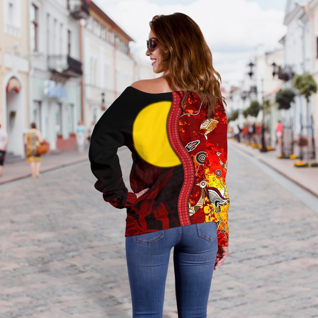 (Custom) Aboriginal Off Shoulder Sweater - Red Indigenous Flag