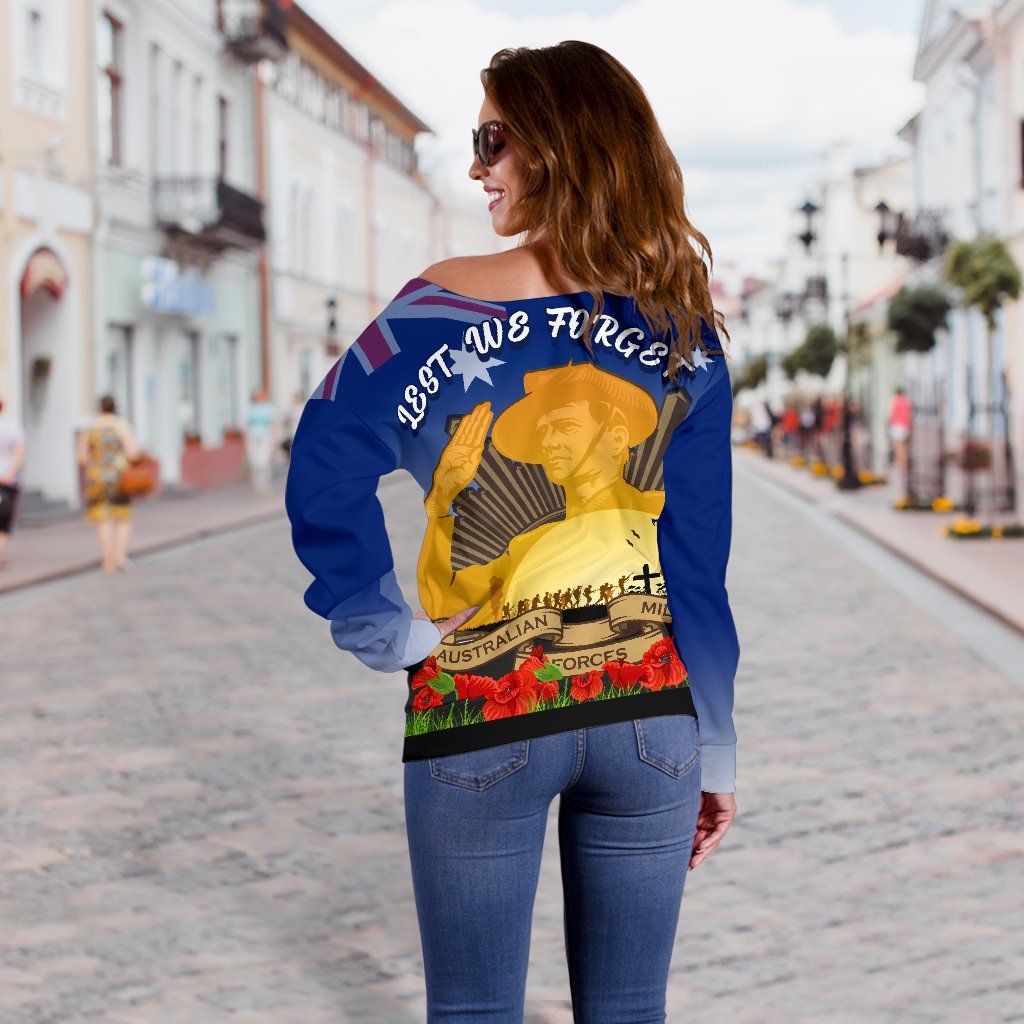 Women's Off Shoulder Sweater - Australia Anzac Day 2022 And Soldiers