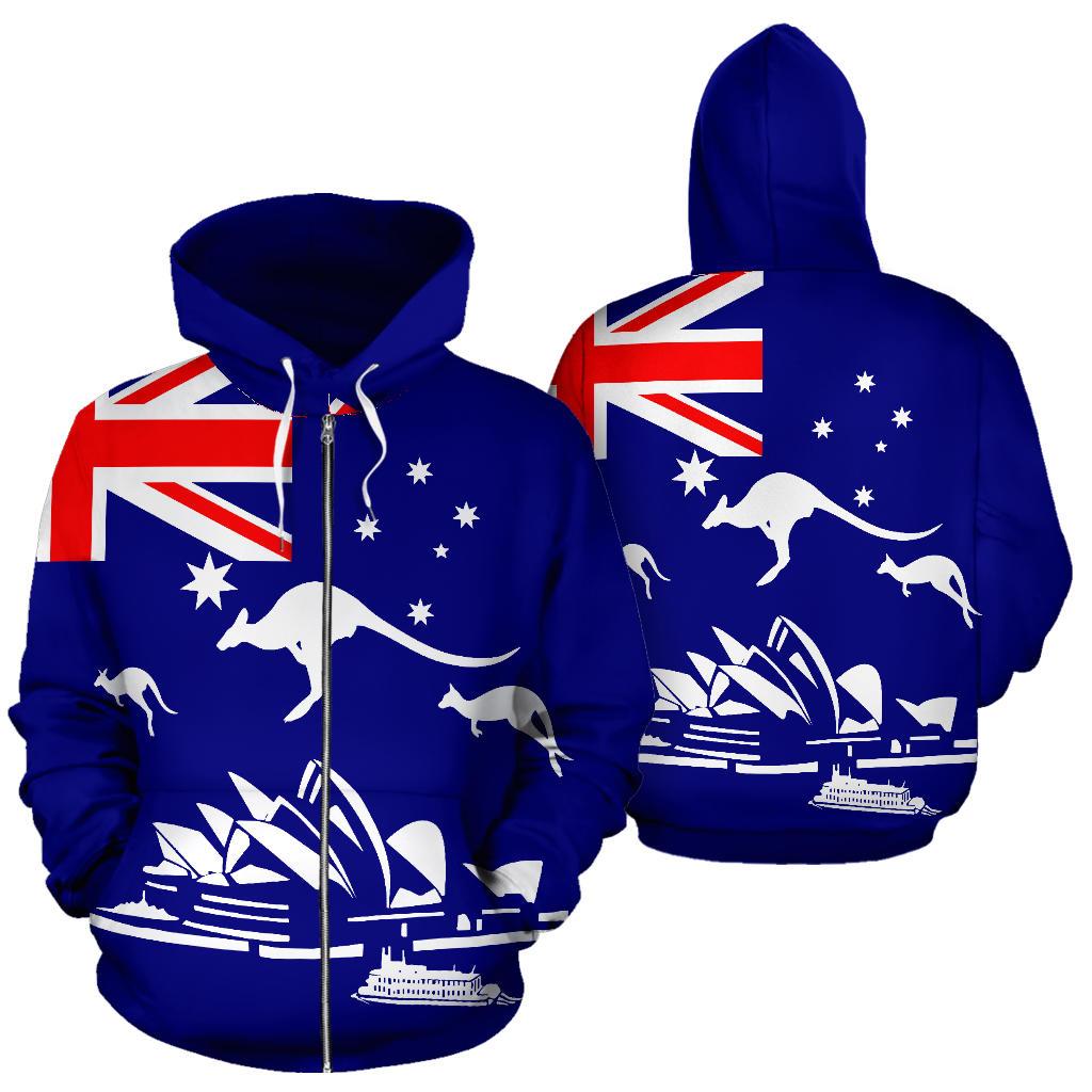 Zip Hoodie - Kangaroo Hoodie Sydney Opera Aus Flag