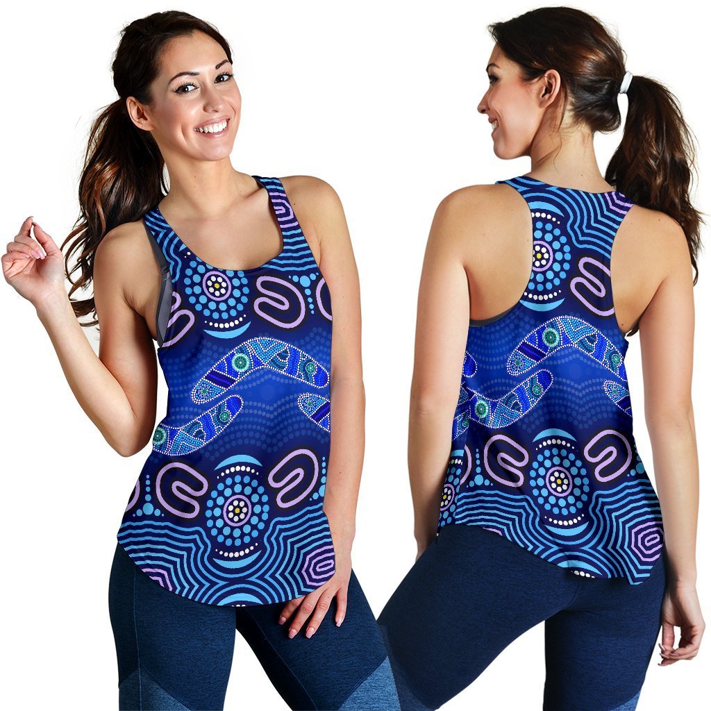 ABoriginal Women's Racerback Tank - Boomerangs And Dot Painting Art Ver02