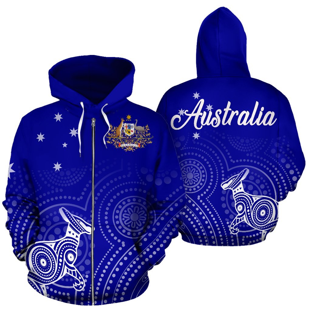 Aboriginal Zip Hoodie - Kangaroo Dot Painting Australian Coat Of Arms