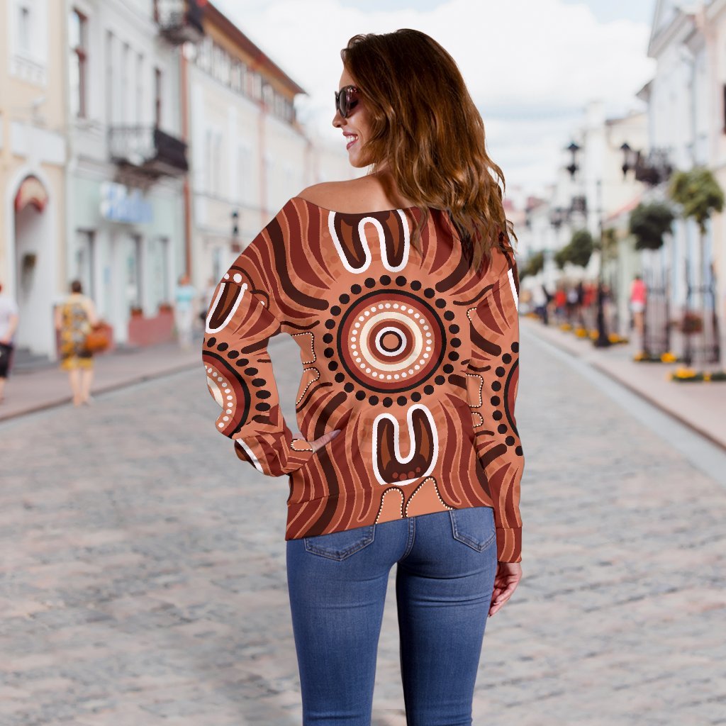 Aboriginal Women's Off Shoulder Sweater - Indigenous Art Patterns Ver02