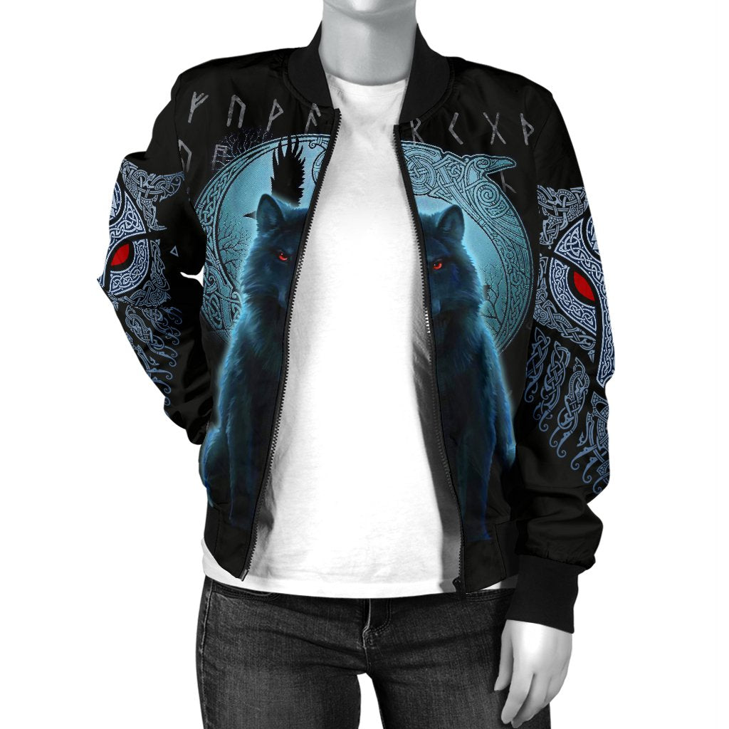 Viking Bomber Jacket Fenrir Viking Wolf And Moon Ver02