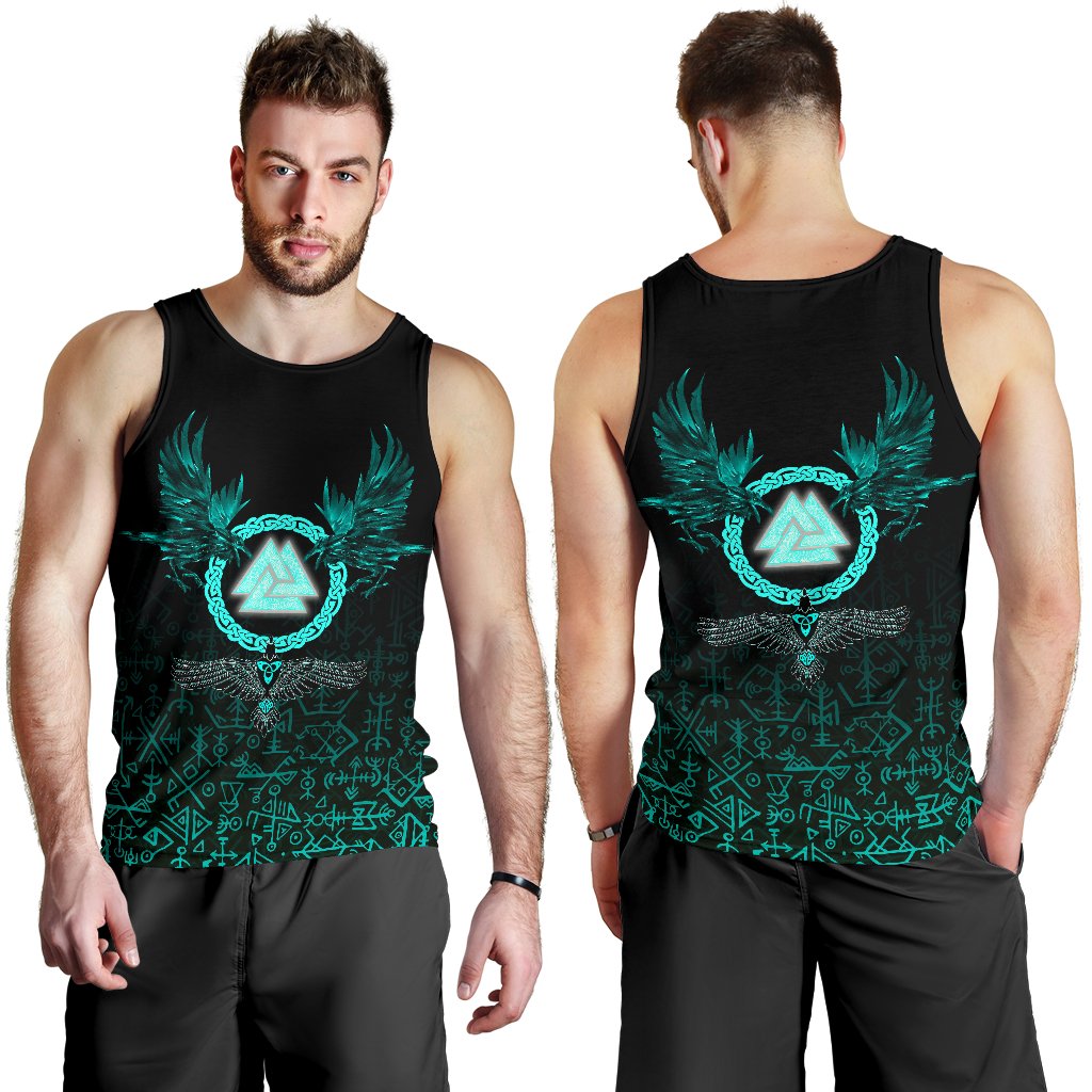 Viking Men's Tank Top Three Raven and Valknut Cyan