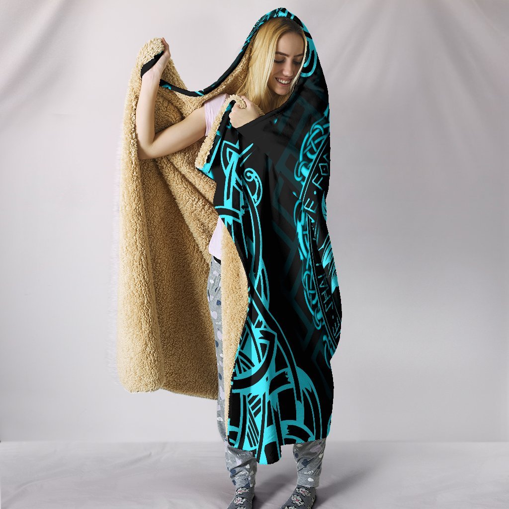 Viking Hooded Blanket Fenrir Viking Cyan 3D