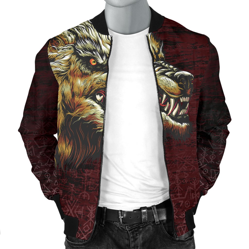 Viking Bomber Jacket Fenrir On The Blood Moon Background Style Ver01