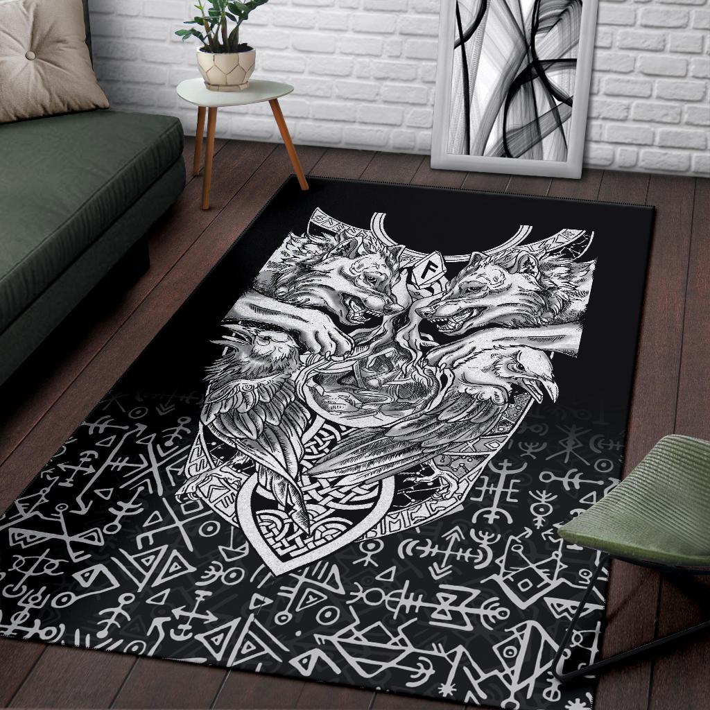 Viking Style Area Rug Wolf And Raven Special