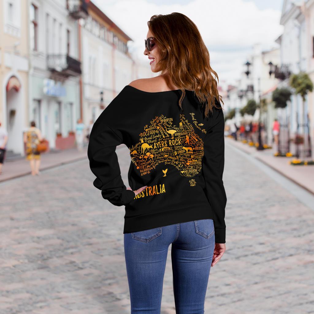 Off Shoulder Sweater - Australia Map Sweater Travel Map