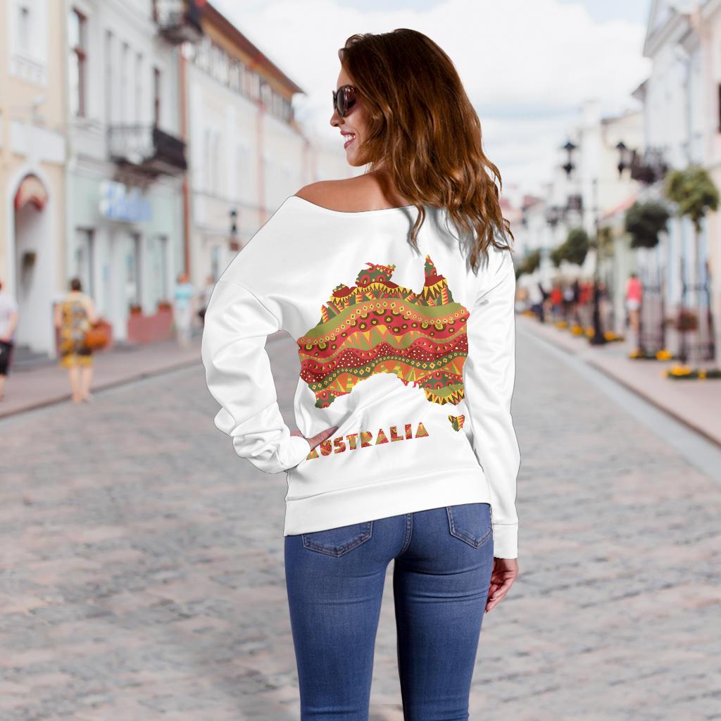 Women's Off Shoulder Sweater - Australia Map Sweater Kangaroo Aboriginal Patterns