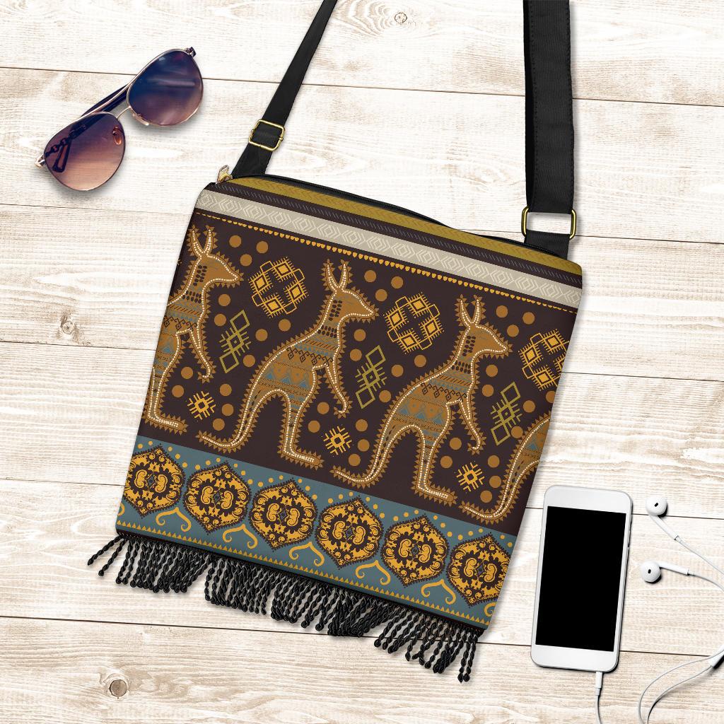 Crossbody Boho Handbags - Kangaroo Bag Aboriginal Patterns