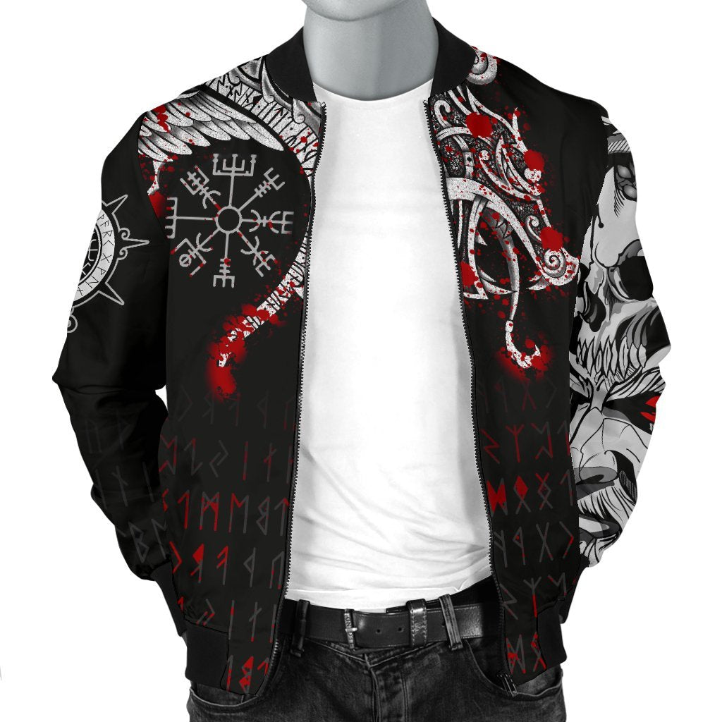 Viking Bomber Jacket Dragon and Vegvisir Blood Tattoo Style Ver02