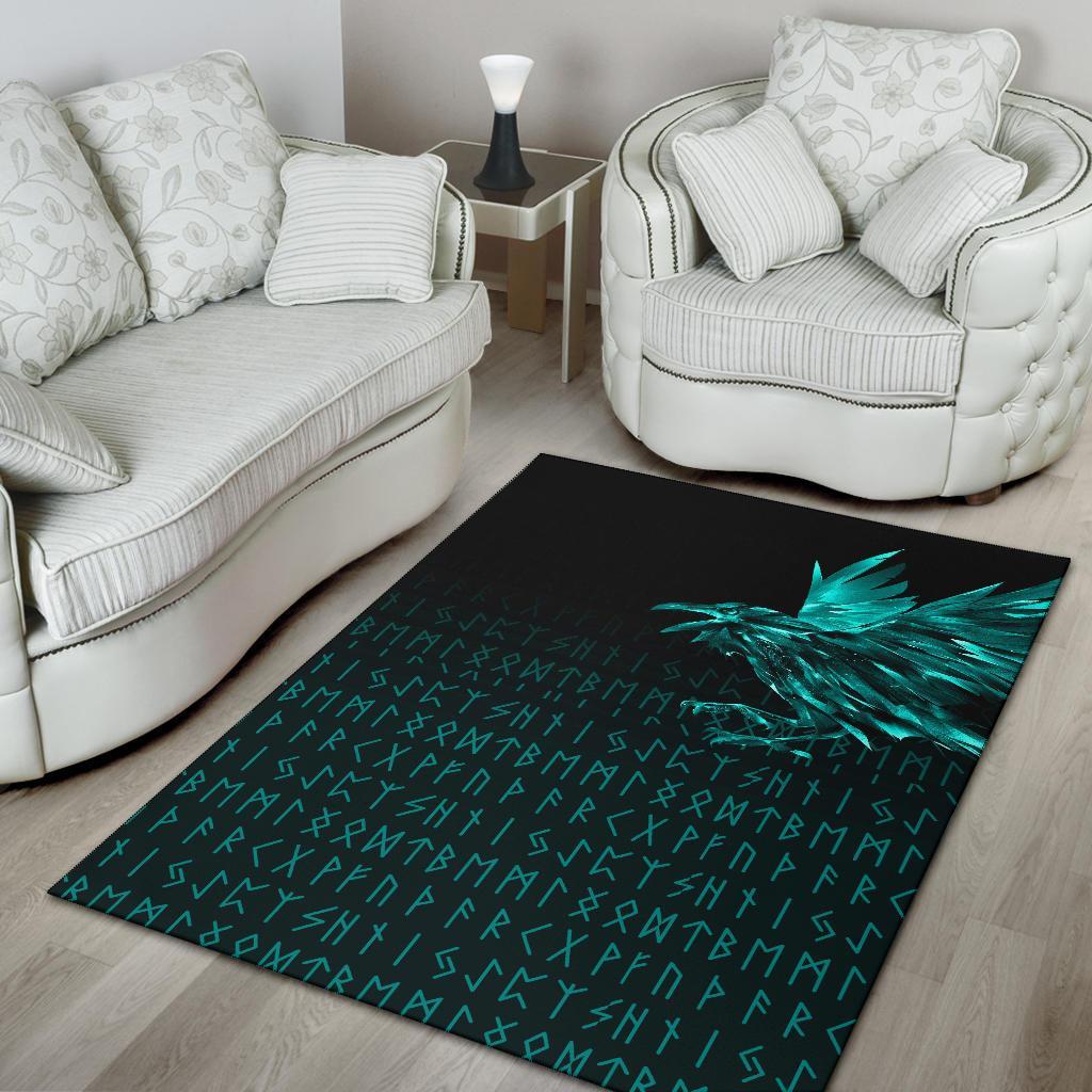 Viking Area Rug The Raven Of Odin Rune Cyan