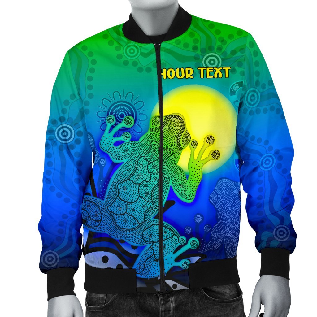 (Custom) Aboriginal Bomber Jacket - Indigenous Frog (Blue)