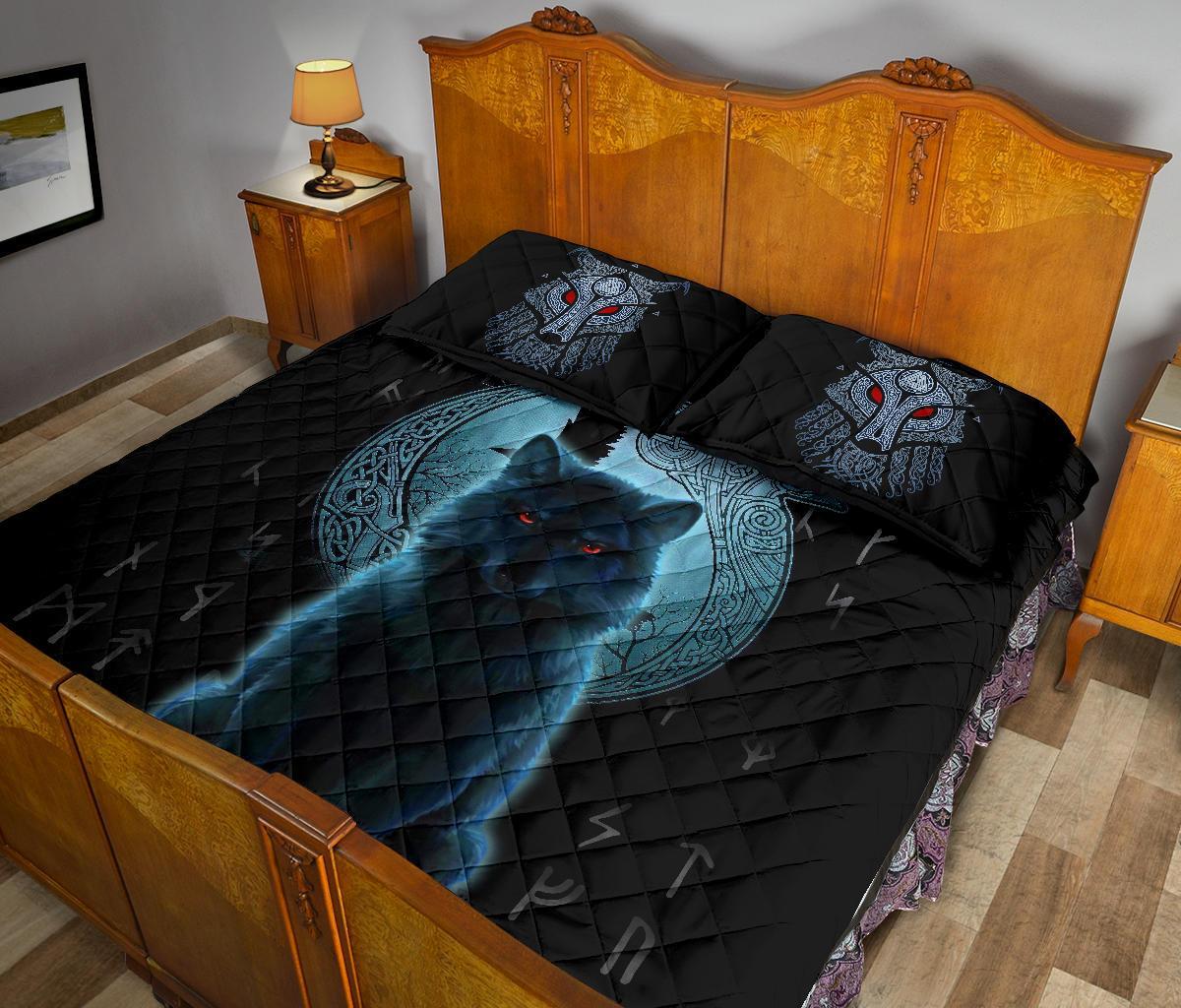 Viking Quilt Bedding Set Fenrir Viking Wolf And Moon