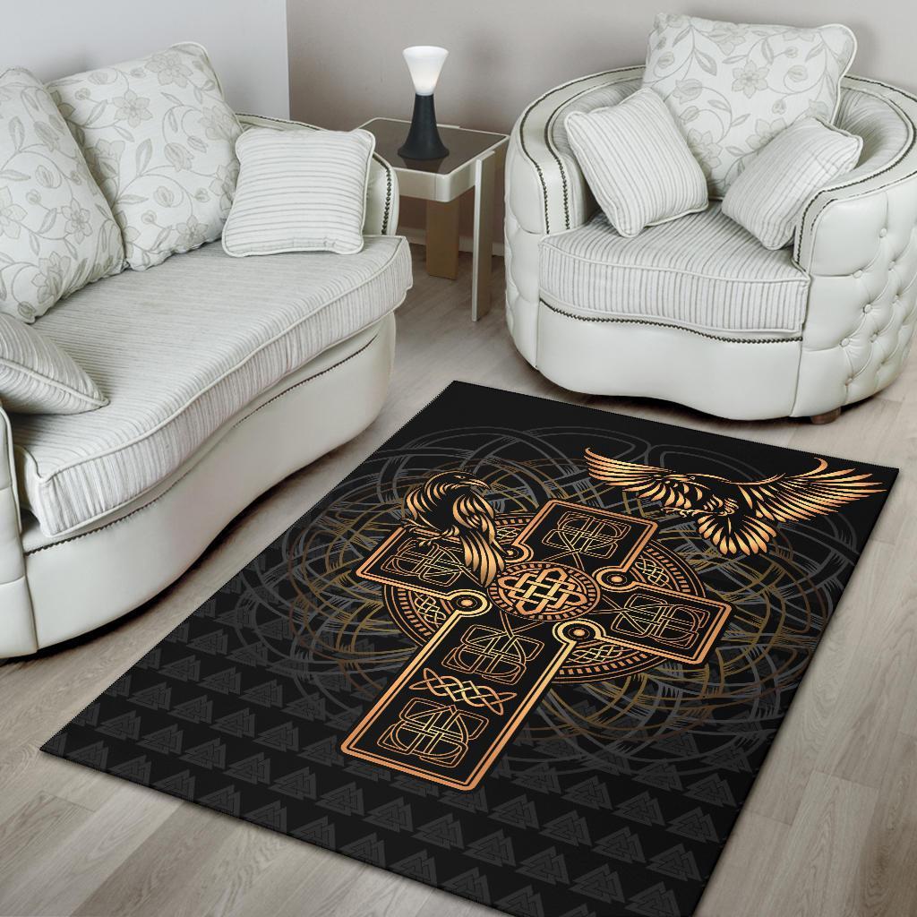 Viking Area Rug Odin's Celtic Raven Tattoo