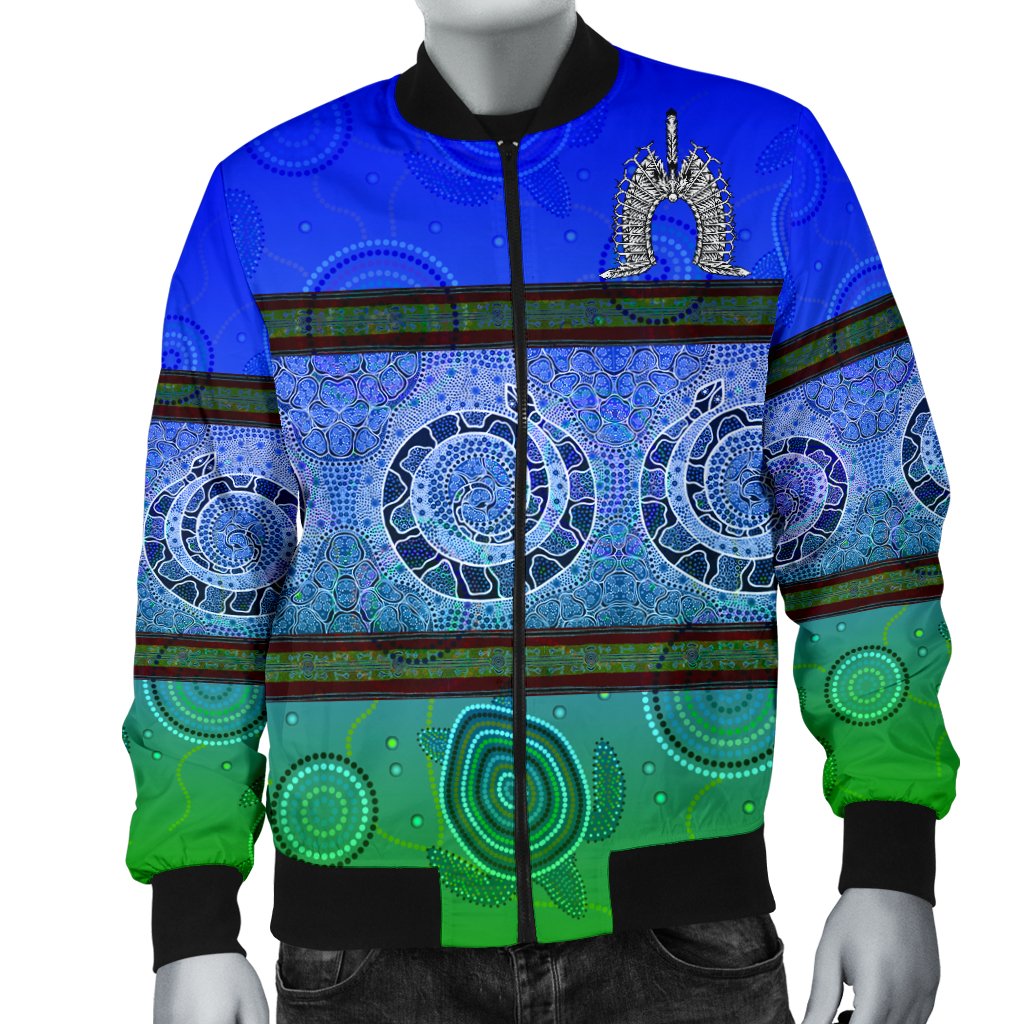 Men Bomber Jacket - Turtle With Dhari Mask Snake Patterns