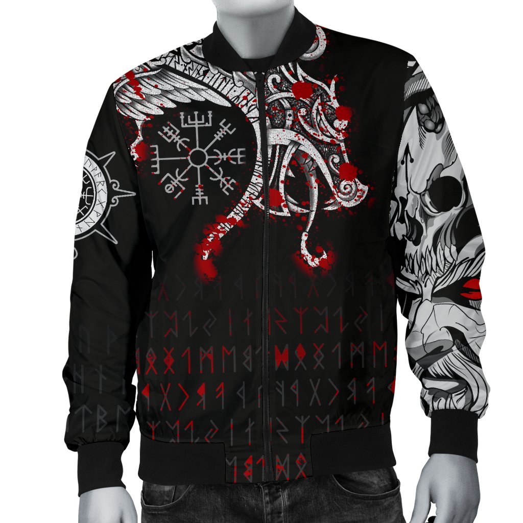 Viking Bomber Jacket Dragon and Vegvisir Blood Tattoo Style Ver02