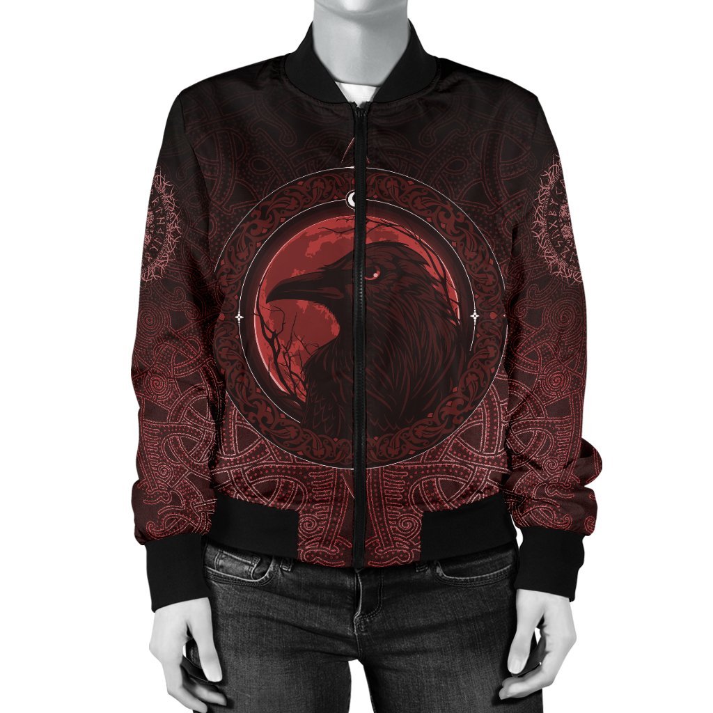 Viking Bomber Jacket Ethnic Odin Raven Red Style Ver01