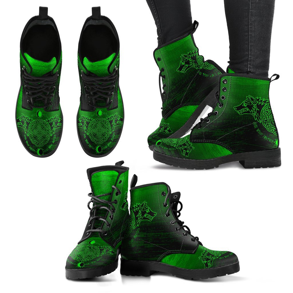 Viking Leather Boots Skoll And Hati Green