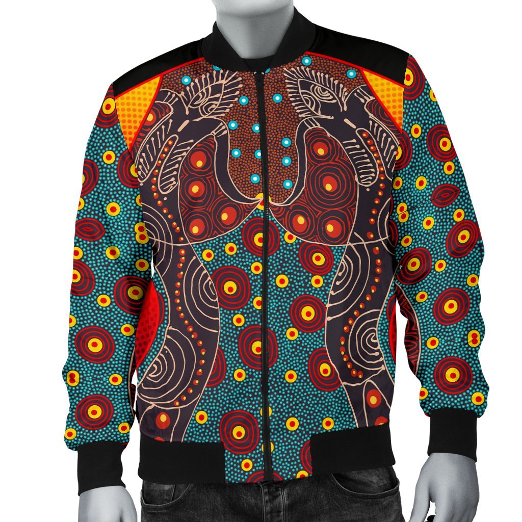 Men Bomber Jacket - Aboriginal Sublimation Dot Pattern Style (Red)