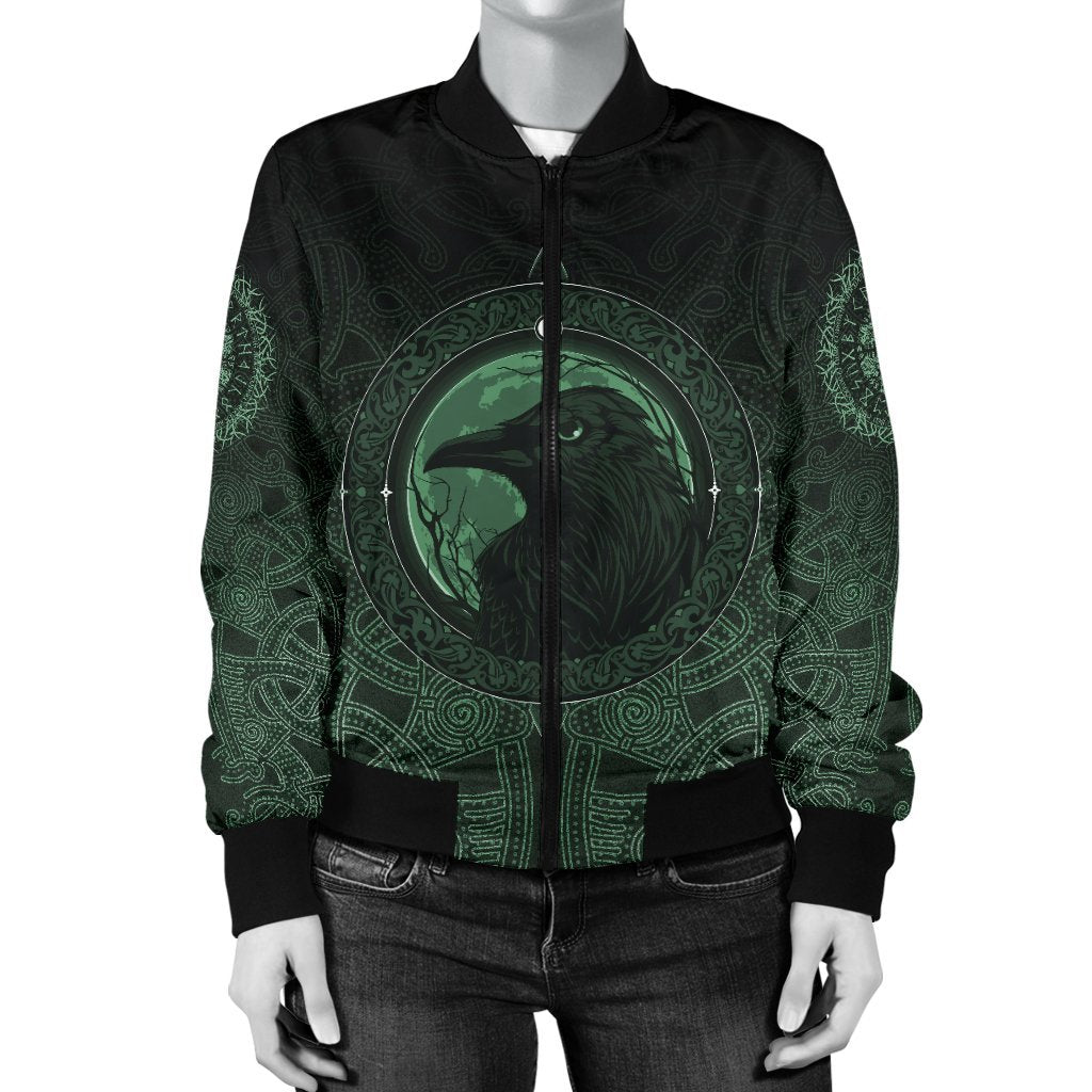 Viking Bomber Jacket Ethnic Odin Raven Green Style Ver02