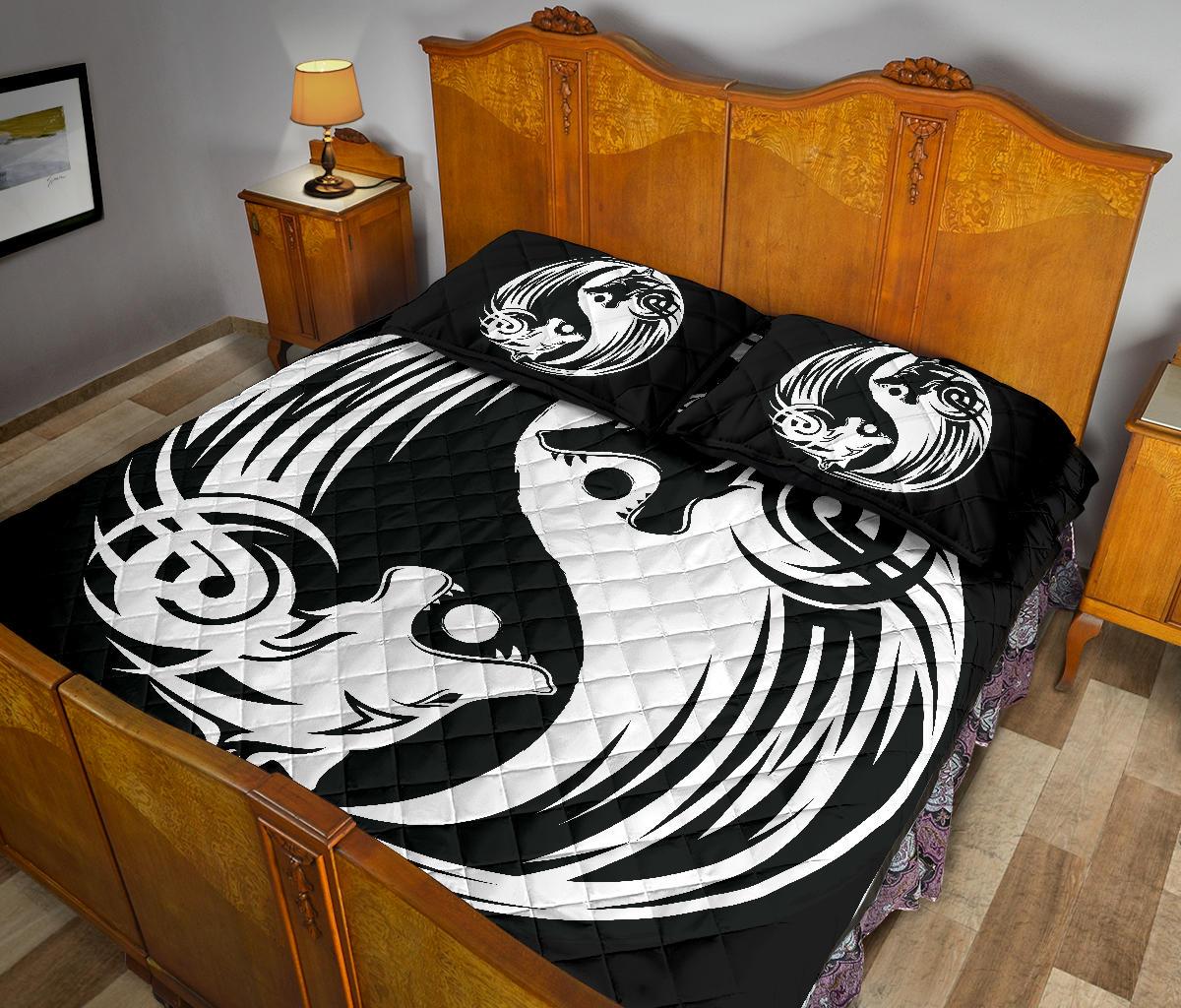 Viking Quilt Bedding Set Ying Yang Wolf