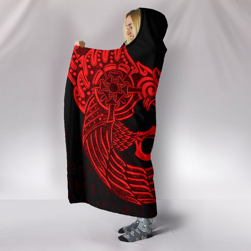 Viking Hooded Blanket Raven Tattoo Red Style