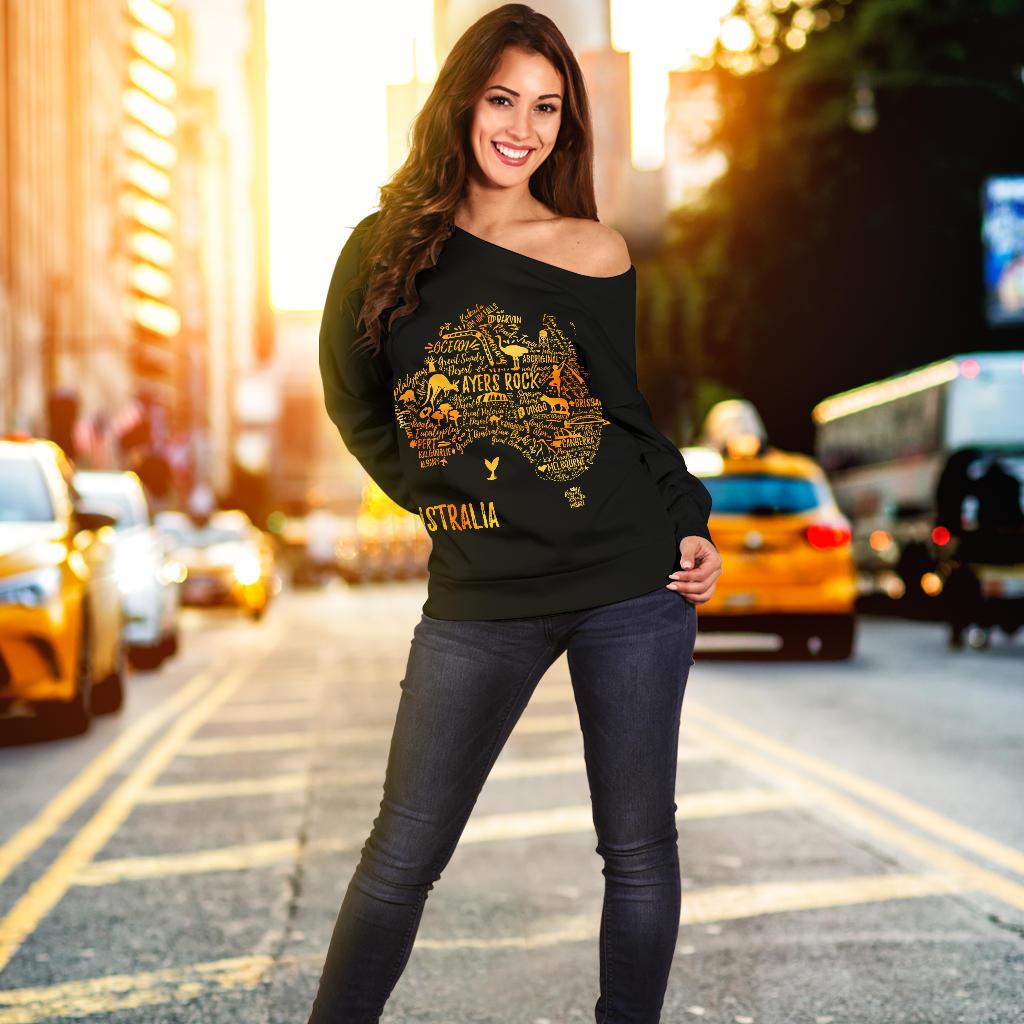 Off Shoulder Sweater - Australia Map Sweater Travel Map