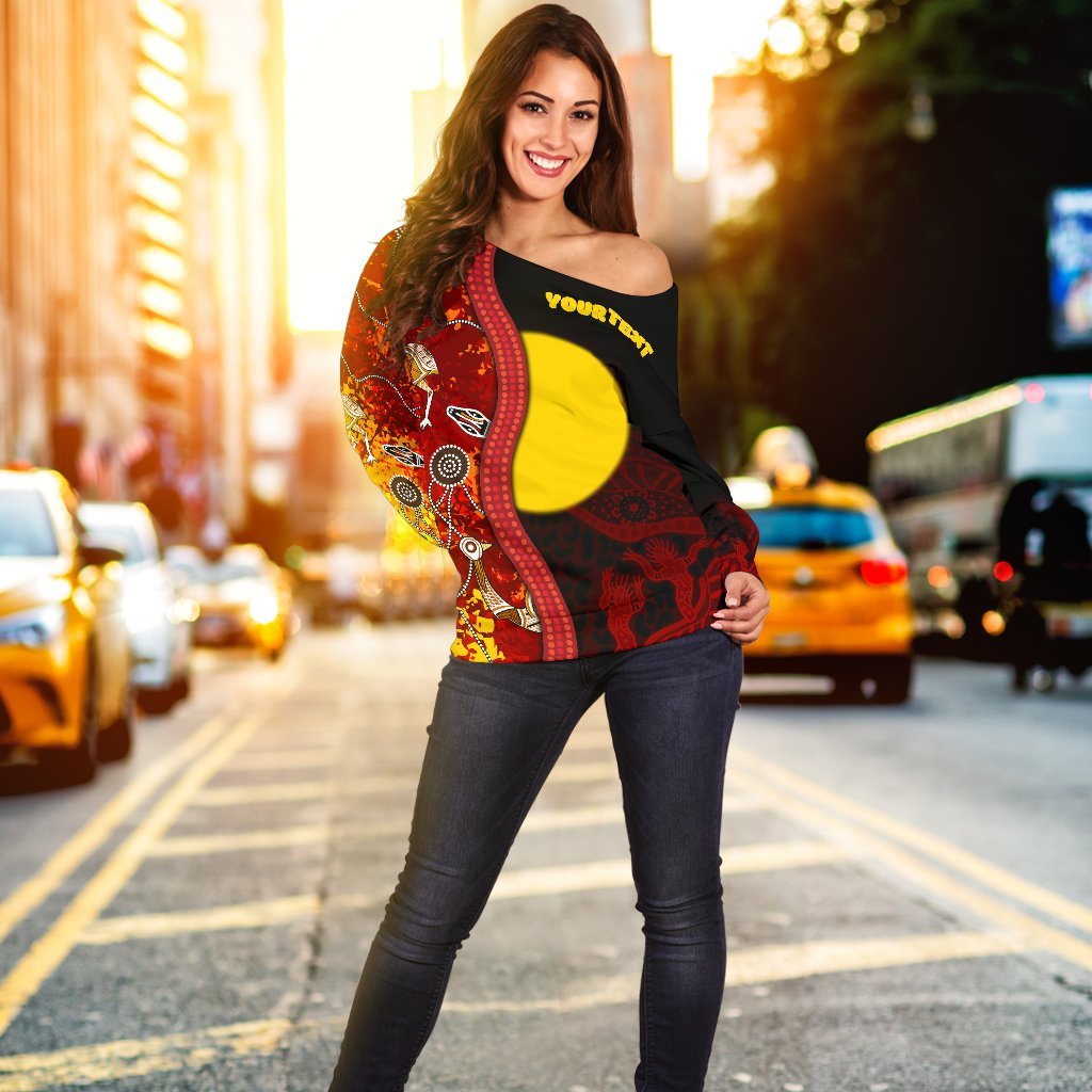 (Custom) Aboriginal Off Shoulder Sweater - Red Indigenous Flag