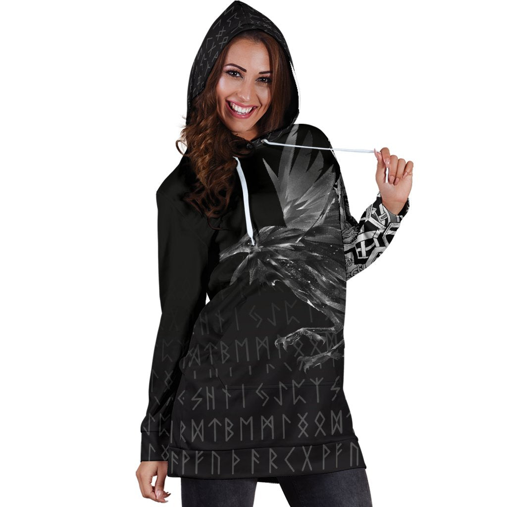 Viking Hoodie Dress The Raven Of Odin Rune