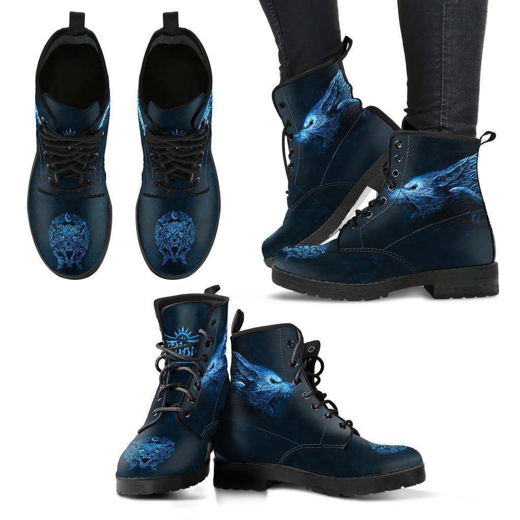 Viking Leather Boots Fenrir Wolf