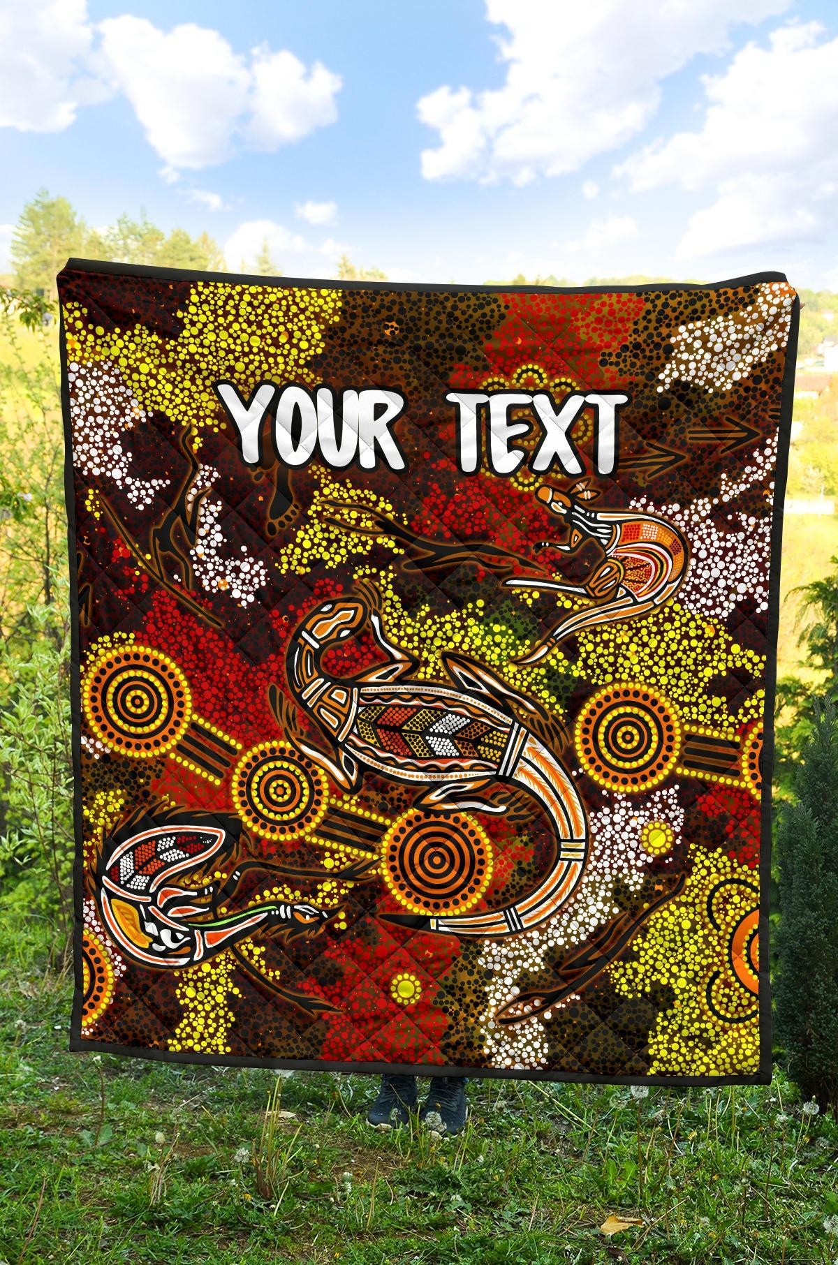 (Custom) Aboriginal Premium Quilt - Kangaroo and Lizard Dot Painting Art
