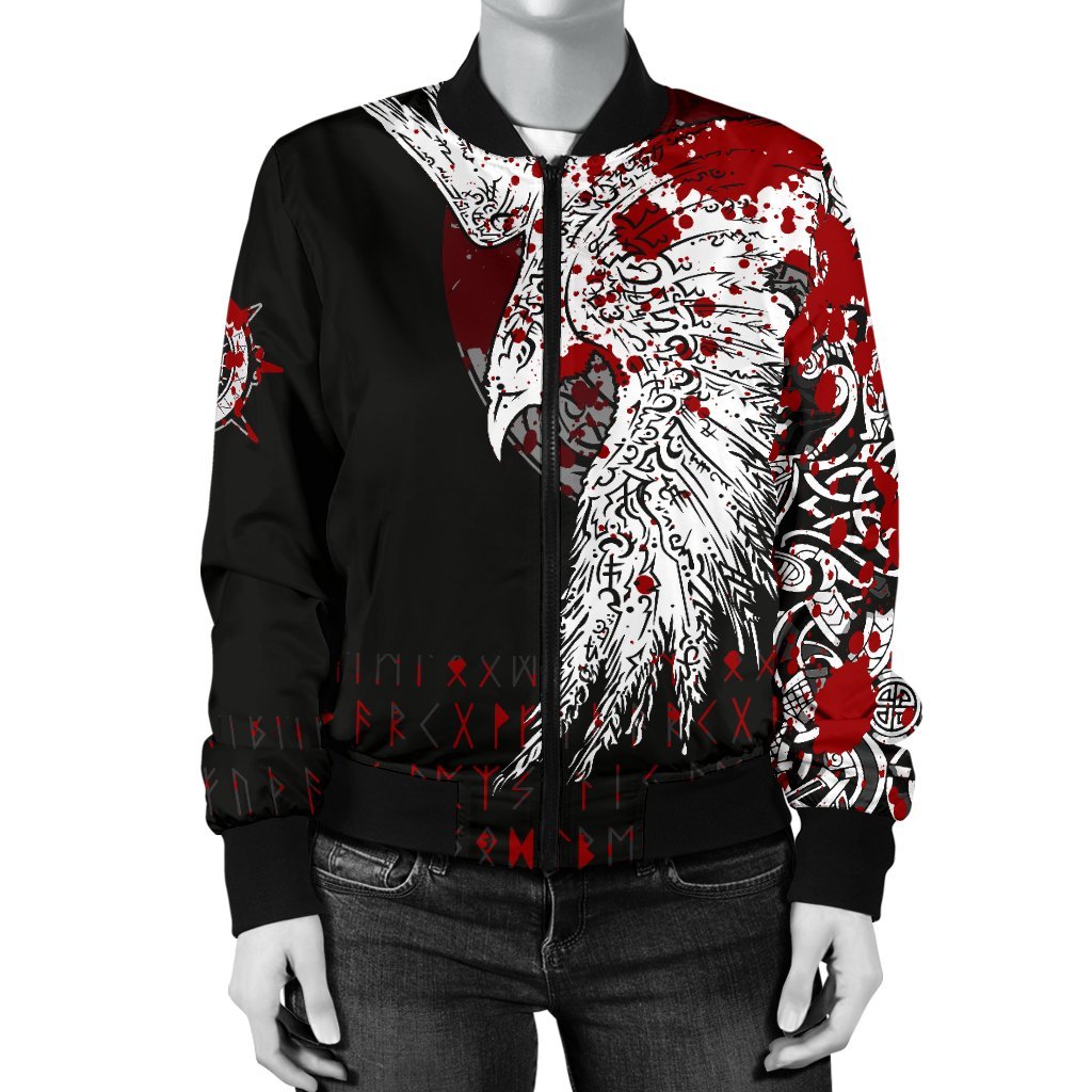 Custom Viking Bomber Jacket Mystical Raven Tattoo Blood Style Ver01