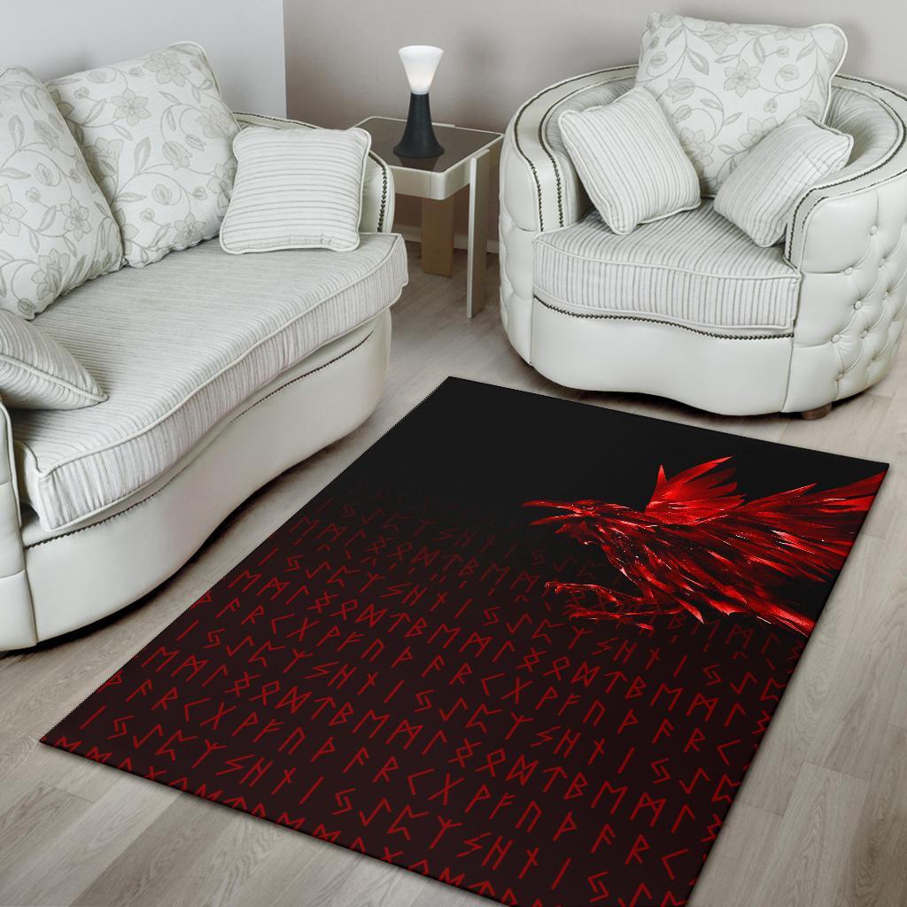 Viking Area Rug The Raven Of Odin Rune Red