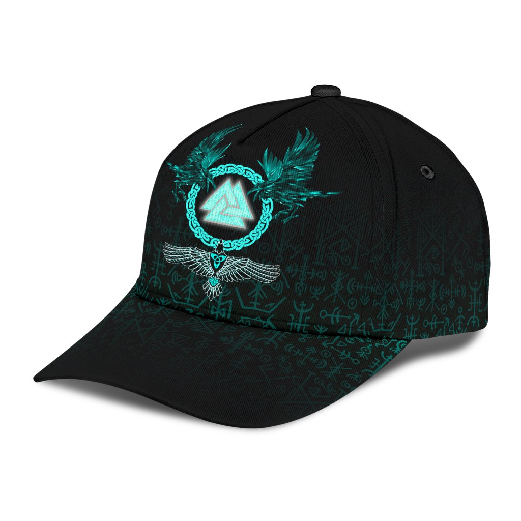 Viking Classic Cap Three Raven and Valknut Cyan