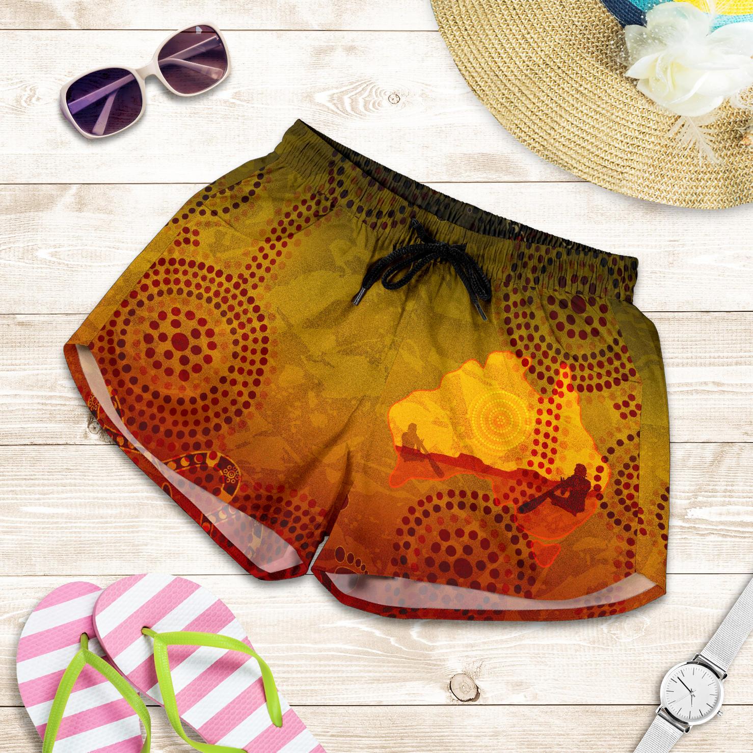 Aboriginal Women's Shorts - Australian Map with Indigenous Color