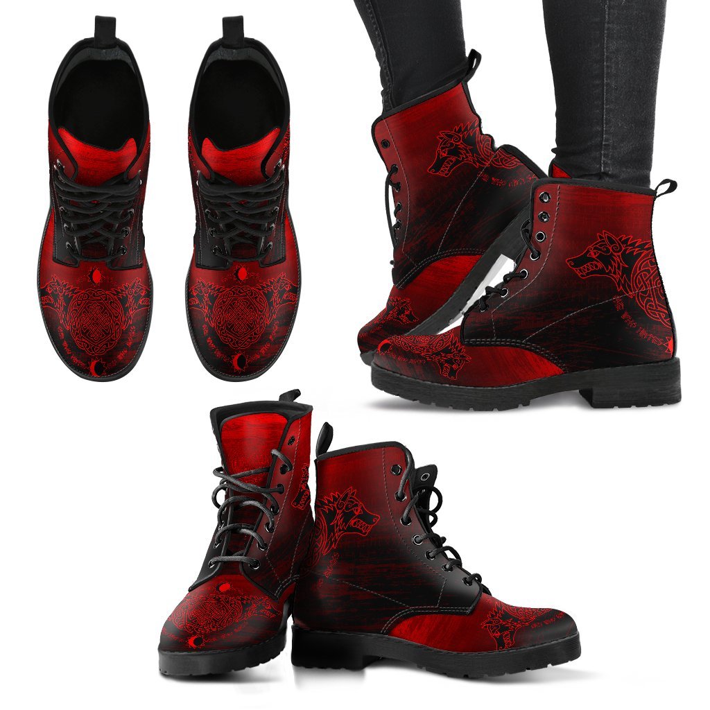 Viking Leather Boots Skoll And Hati Red