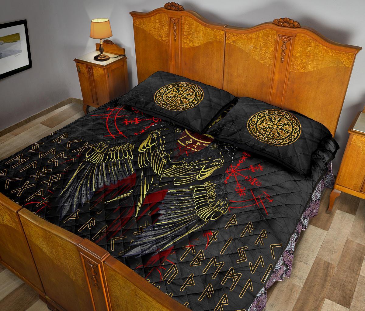 Viking Quilt Bedding Set Viking Valknut and Ravens Tattoo