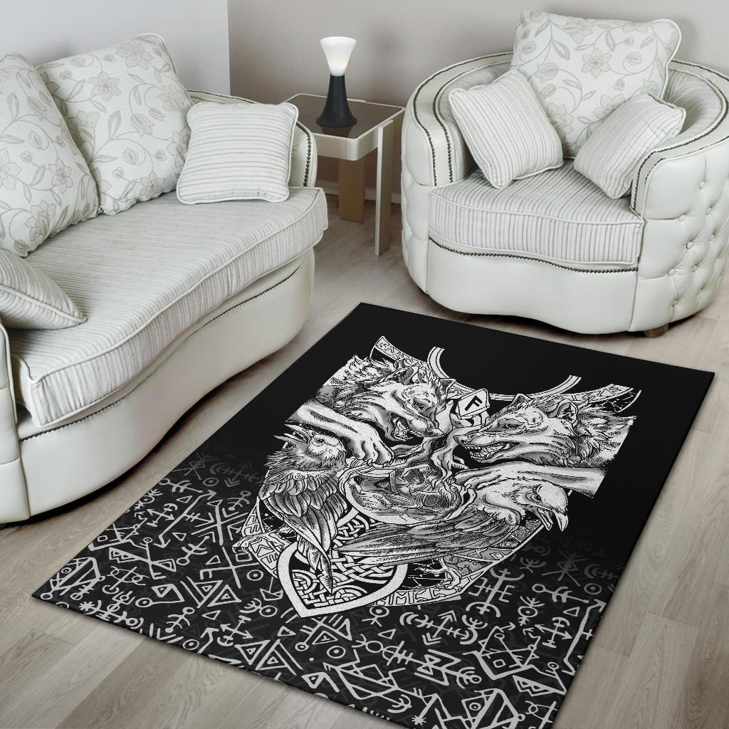 Viking Style Area Rug Wolf And Raven Special